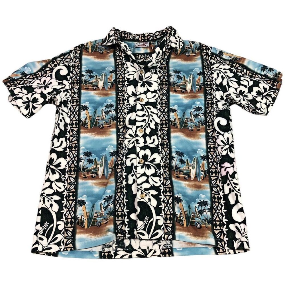 Vintage‎ Evergreen Island Beach Surfing Hawaiian Shirt Adult Size Medium
